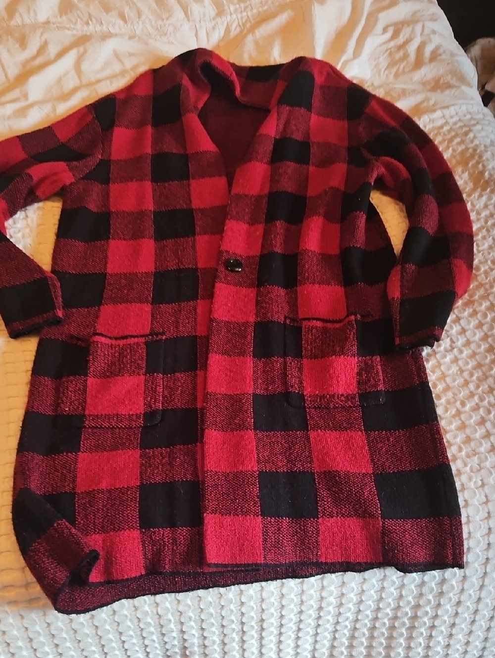 Red & Black Buffalo Plaid Open Cardigan Jacket